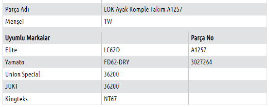 LOK Ayak Komple Takım A1257